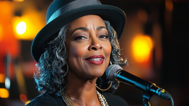 Singer performs on stage under warm lights during an intimate concert event featuring soulful music