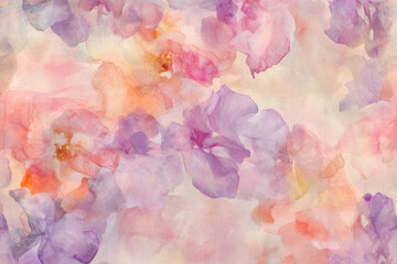 A seamless abstract background with pastel pink, peach, and lavender watercolor textures. Soft and dreamy transitions create a gentle, elegant effect. Perfect for feminine, aesthetic, and wellness