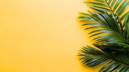 Fototapeta premium Tropical Palm Leaves On Bright Yellow Background