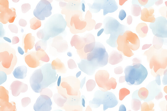 A seamless abstract pattern in pastel lilac, baby blue, and light peach. Soft watercolor textures create a dreamy, delicate feel, ideal for wedding invitations or lighthearted designs.