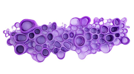 Abstract purple cells growing and multiplying on transparent background
