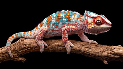 Fototapeta premium Colorful Chameleon Sitting on a Branch in Studio Setting