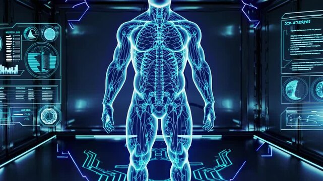 Exploring human anatomy in a futuristic digital environment showcasing detailed visuals of the human body