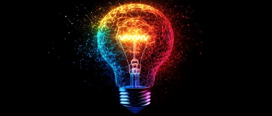 Creative thinking concept, light bulb and gear brain, innovation and ideas, bright modern design, digital art visualization