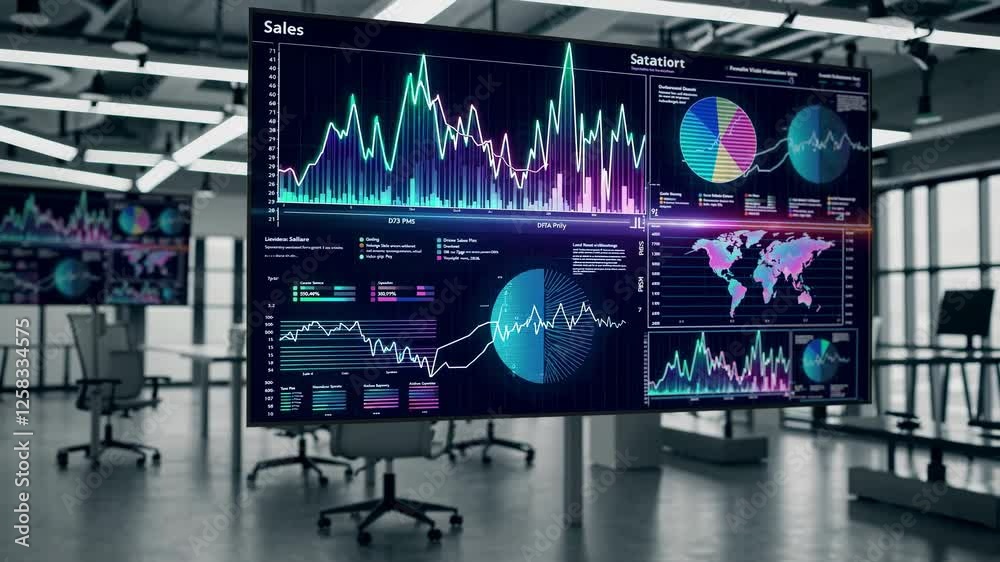 Poster understanding sales analytics through visual data representation in a modern office environment