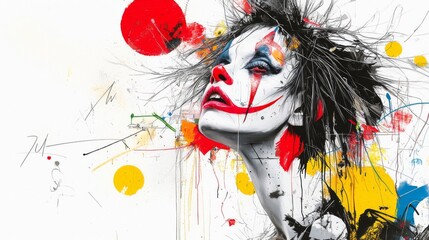 Artistic expression featuring a woman with dramatic makeup and vivid colors in an abstract style