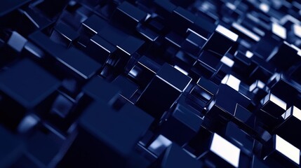 Abstract Blue Cubes Reflective Surface High Resolution Rendering
