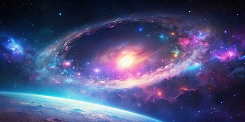 Obraz premium Panoramic Manga Galaxy: Shimmery Glitter Stars & Shiny Texture