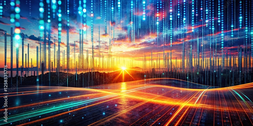 Poster abstract binary code double exposure motion graphic design stock photo