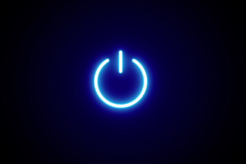 Neon glowing power button icon. Blue color Neon light power button turning on and off.  Power Switch symbol. Power switch and button icon on black background