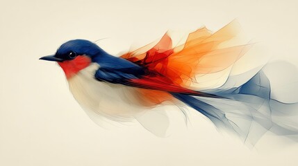 Fototapeta premium Vivid bird art, fiery tail, abstract flight.