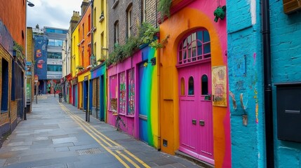 Panoramic rainbow colors collection of doors in Dublin, Ireland