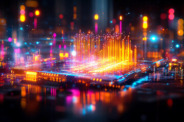 Obraz premium Quantum Chip Close-Up with Visible Quantum Entanglement Effects, Quantum Bits Interacting in a Nanometer-Scale Environment with Vibrant Energy Flows