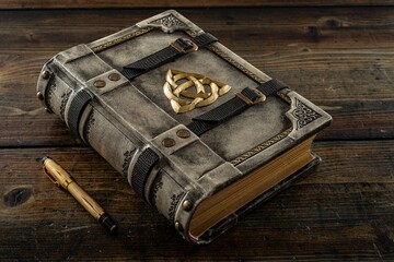 White leather book with the triquetra symbol 