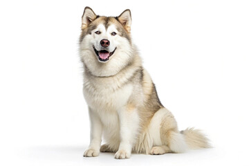 Adorable Alaskan Malamute Dog Sitting and Smiling Isolated On a White Background