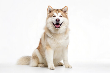 Adorable Alaskan Malamute Dog Sitting and Smiling Isolated On a White Background