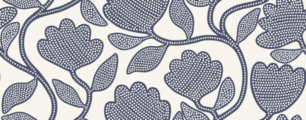 Abstract flower seamless pattern with dotted style. flower and leaves background.  © andin