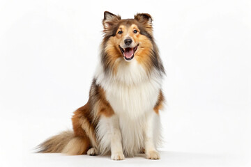 Adorable Rough Collie Dog Sitting and Smiling Isolated On a White Background