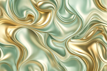 Fototapeta premium seamless pattern of swirling metallic shapes in gold and light green, creating an elegant, fluid background with a contemporary touch.