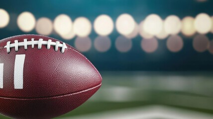 Close-up of a football crossing the goal line, symbolizing a pivotal Super Bowl touchdown, with stadium lights illuminating the scene