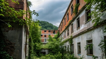 Fototapeta premium Post apocalyptic city ruins overtaken by nature