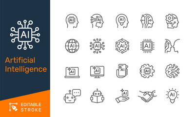Artificial intelligence thin line icons. Editable stroke. Pixel perfect.