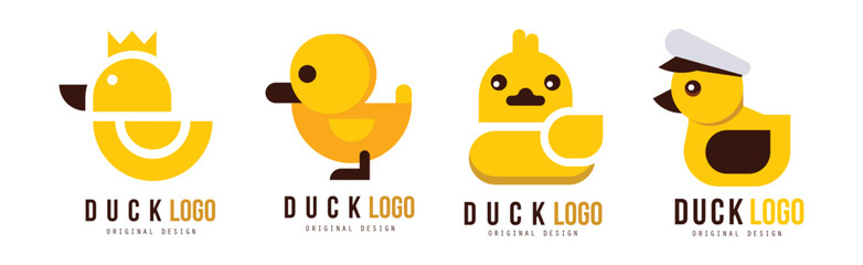 Yellow Rubber Duck Logo Design Template Vector Set
