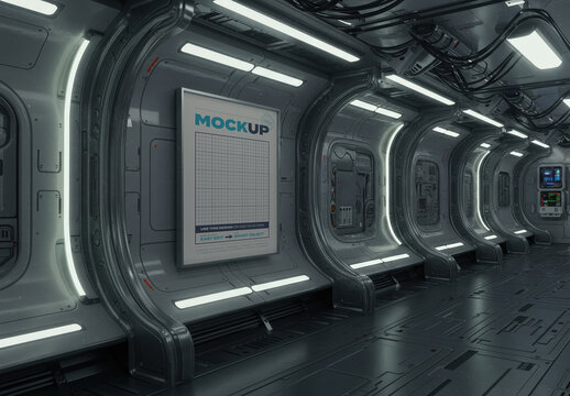 Alien Spaceship with Poster Mockup