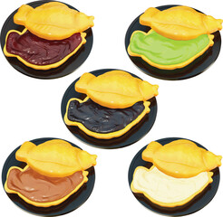 3D Taiyaki Set 2 Vector , Japanese Fish-Shaped Pastry , Korean street food Bungeoppang , 3D Rendering