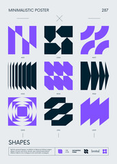 Minimalistic Posters with silhouette basic figures in brutalism style, Retro futuristic graphic elements of geometric shapes, postmodern composition, trendy Y2K aesthetics print artwork