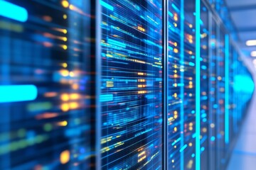 Naklejka premium Stunning Blue and Orange Hues in a Modern Data Center