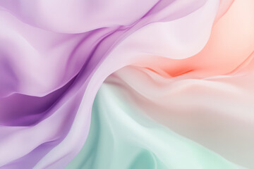 Fototapeta premium A soft pastel abstract background blending lavender, peach, and mint green in watercolor-like gradients. A soothing and gentle design, perfect for wellness and relaxation themes. High-resolution