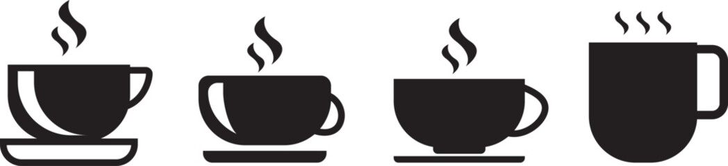 Coffee cup icon set. Cups of coffee tea collection. Hot drink icon. Disposable cup. Cup coffe with steam. Flat style - stock vector.