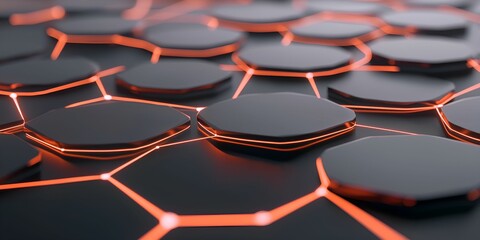 Cryptocurrency tokens secure concept. Abstract hexagonal pattern with glowing edges on a dark surface.