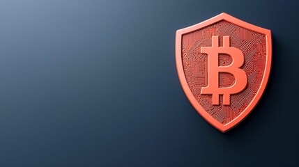 Cryptocurrency tokens secure concept. Bitcoin shield with circuit design on a dark background, symbolizing cryptocurrency security.