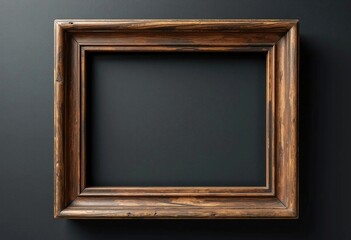 Rustic Weathered Wooden Frame on Black Wall – Aged Dark Wood Textured Design