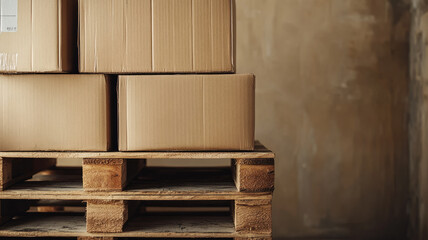 Cardboard boxes stacked on a wooden pallet.