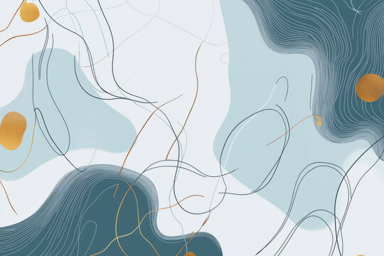 Abstract hand-drawn illustration of swirling lines and shapes in light blue and gold, creating an emotional and personal touch in a minimalist style.