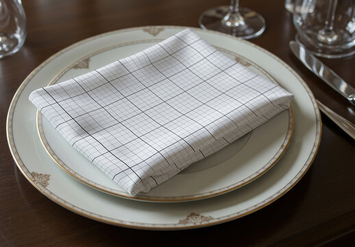Elegant Fabric Napkin Mockup on Dish