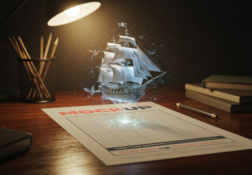 Fantasy Pirate Coming out from Page Mockup