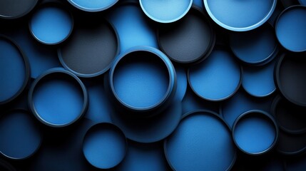 Overlapping Circles and Rectangles on Blue Background with White Center Space for Text. Abstract Minimalist Wallpaper for Modern and Elegant Design.