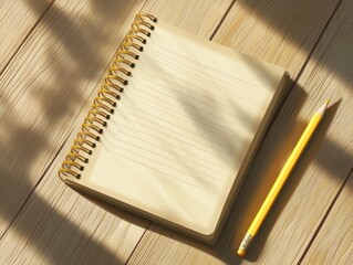 Blank Notebook with Pencil on Wooden Surface Waiting for Ideas and Inspiration to be Written