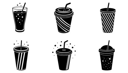 Minimal black and white illustration of drink cup with straw and lid