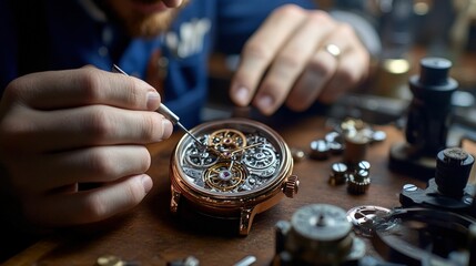 Watchmaker meticulously repairs intricate clockwork.