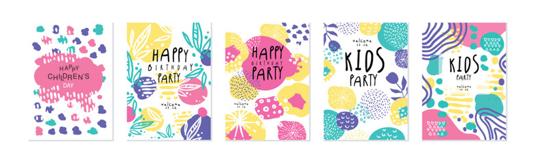 Happy Kids Day and Holiday Party Banner Vector Set