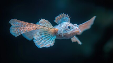 Fototapeta premium Frilled Fish In Motion Against Dark Background