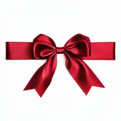 Fototapeta premium Crimson Red Ribbon Bow Festive Decoration on White Backdrop for Celebrations and Gift Wrapping