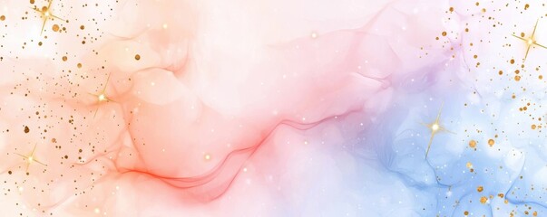 Fototapeta premium A dreamy watercolor background with tiny pastel stars, fluffy clouds, and delicate golden accents scattered throughout