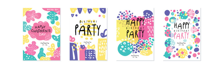 Happy Kids Day and Holiday Party Banner Vector Set
