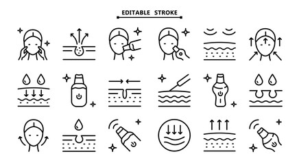 Facial Skin Cleaner icons set. Editable stroke. Face skin healthy. Device peeling simple vector